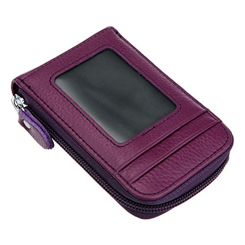 DEEZOMO Damen echtes leder mini kreditkartenetui organizer compact wallet mit id fenster Lila Small von DEEZOMO