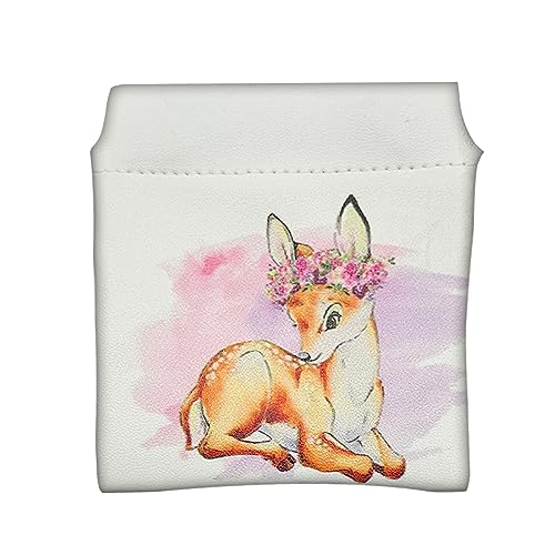 DEEZOMO Leder Squeeze Geldbörse Minimalismus Ändern Münzhalter Mini Make-up Tasche Kein Reißverschluss Selbstschließend mit Tiere Cartoon für Frauen Mädchen, Sika-Hirsch-B, Minimalismus von DEEZOMO