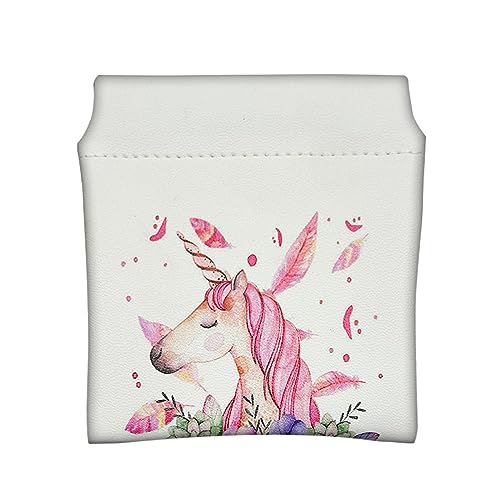 DEEZOMO Leder Squeeze Geldbörse Minimalismus Ändern Münzhalter Mini Make-up Tasche Kein Reißverschluss Selbstschließend mit Tiere Cartoon für Frauen Mädchen, Unicorn-B, Minimalismus von DEEZOMO