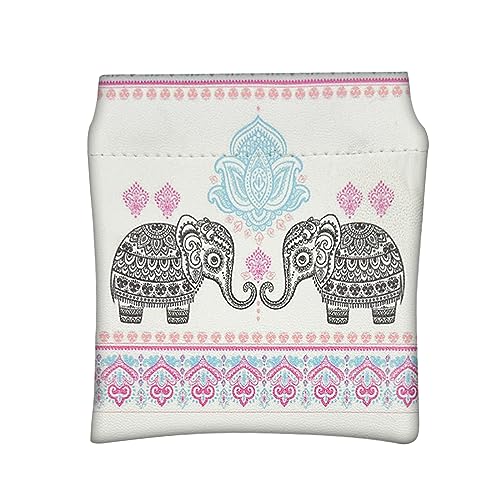 DEEZOMO Leder Squeeze Münzbörse, Minimalismus Ändern Münzhalter Mini Make-up Tasche Kein Reißverschluss Selbstschließend mit Tiere Cartoon für Frauen Mädchen, Afrikanischer Elefant-B, Minimalismus von DEEZOMO