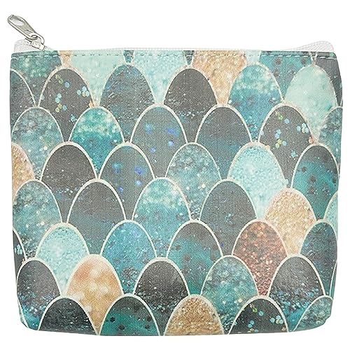 DEEZOMO Münzgeldbörse aus Leder mit Reißverschluss, Münzhalter, Mini-Make-up-Tasche für Frauen und Mädchen, Ausgehen, Reisen, Einkaufen, Bright Fish Scale-A, Minimalismus von DEEZOMO