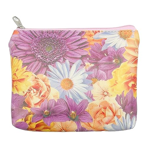 DEEZOMO Münzgeldbörse aus Leder mit Reißverschluss, Münzhalter, Mini-Make-up-Tasche für Frauen und Mädchen, Ausgehen, Reisen, Einkaufen, Bunte Sonnenblume-A, Minimalismus von DEEZOMO