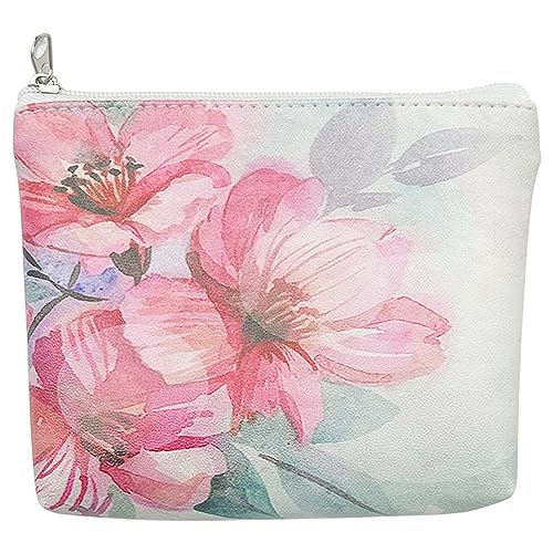 DEEZOMO Münzgeldbörse aus Leder mit Reißverschluss, Münzhalter, Mini-Make-up-Tasche für Frauen und Mädchen, Ausgehen, Reisen, Einkaufen, Lotus-A, Minimalismus von DEEZOMO