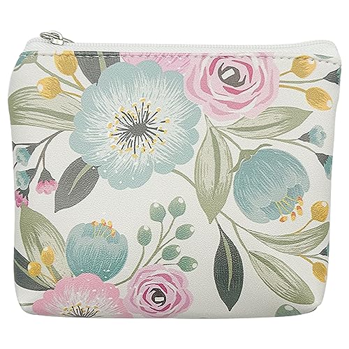 DEEZOMO Münzgeldbörse aus Leder mit Reißverschluss, Münzhalter, Mini-Make-up-Tasche für Frauen und Mädchen, Ausgehen, Reisen, Einkaufen, Wunderschöne Blumen-A, Minimalismus von DEEZOMO