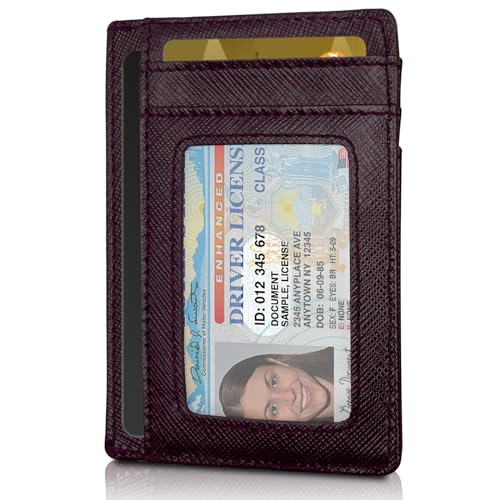 DEEZOMO RFID Blocking Slim Genuine Leather Credit Card Holder Front Pocket Wallet for Men with ID Card Window Work Travel, Mexiko Breit Rot, Moderner Stil von DEEZOMO