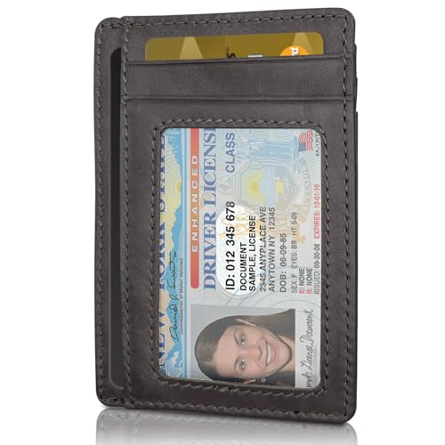 DEEZOMO RFID Blocking Slim Genuine Leather Credit Card Holder Front Pocket Wallet for Men with ID Card Window Work Travel, Seattle Kaffee, Moderner Stil von DEEZOMO