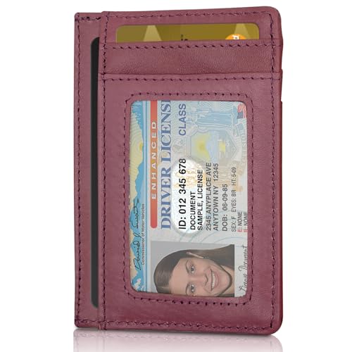 DEEZOMO RFID Blocking Slim Genuine Leather Credit Card Holder Front Pocket Wallet for Men with ID Card Window Work Travel, Seattle Red, Moderner Stil von DEEZOMO