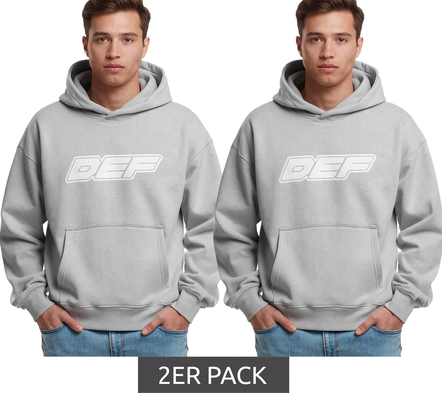 2er Sparpack DEF MERCH Hoodie für Herren mit Kängurutasche Kapuzen-Pullover mit großem Print Souvenir Mikrochip Grau von DEF MERCH