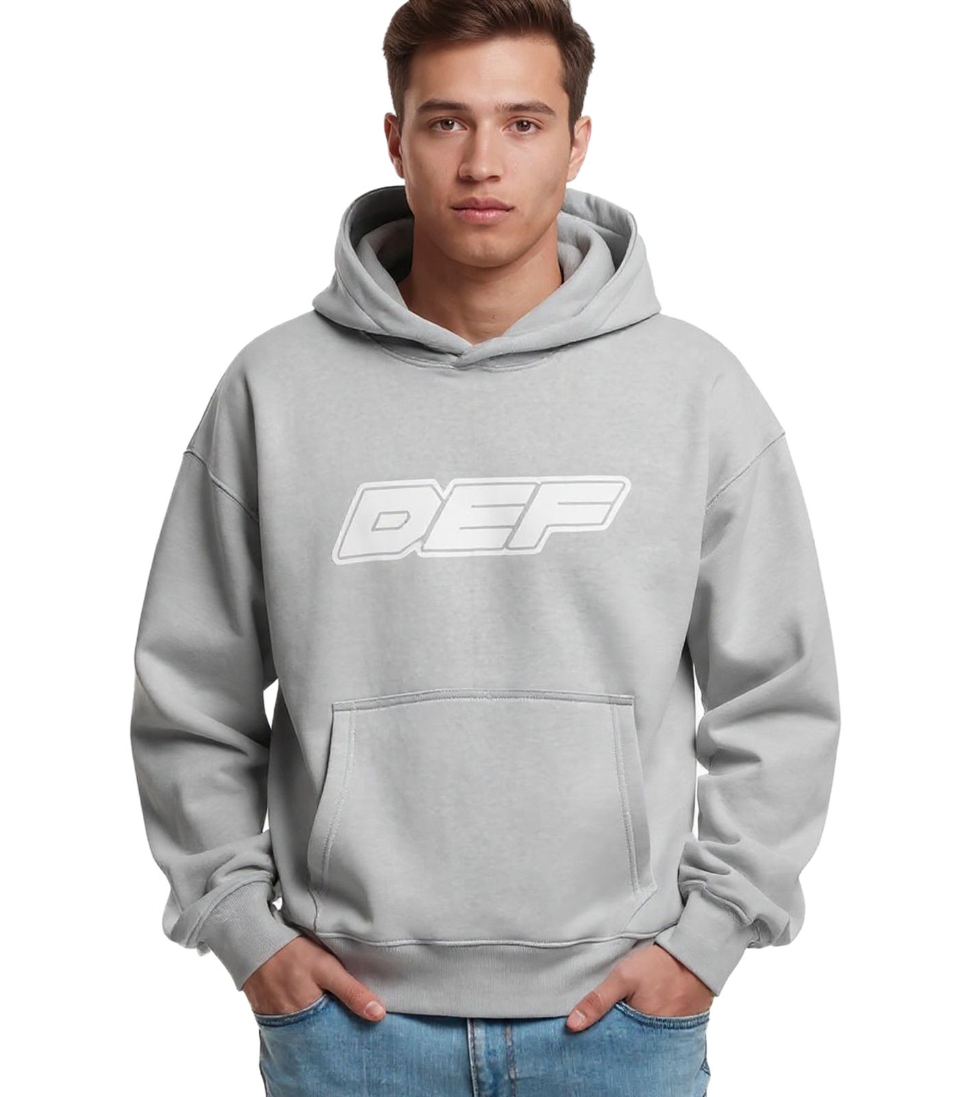 DEF MERCH Hoodie für Herren mit Kängurutasche Kapuzen-Pullover mit großem Print Souvenir Mikrochip Grau von DEF MERCH