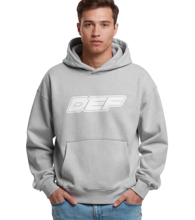 DEF MERCH Hoodie für Herren mit Kängurutasche Kapuzen-Pullover mit großem Print Souvenir Mikrochip Grau von DEF MERCH