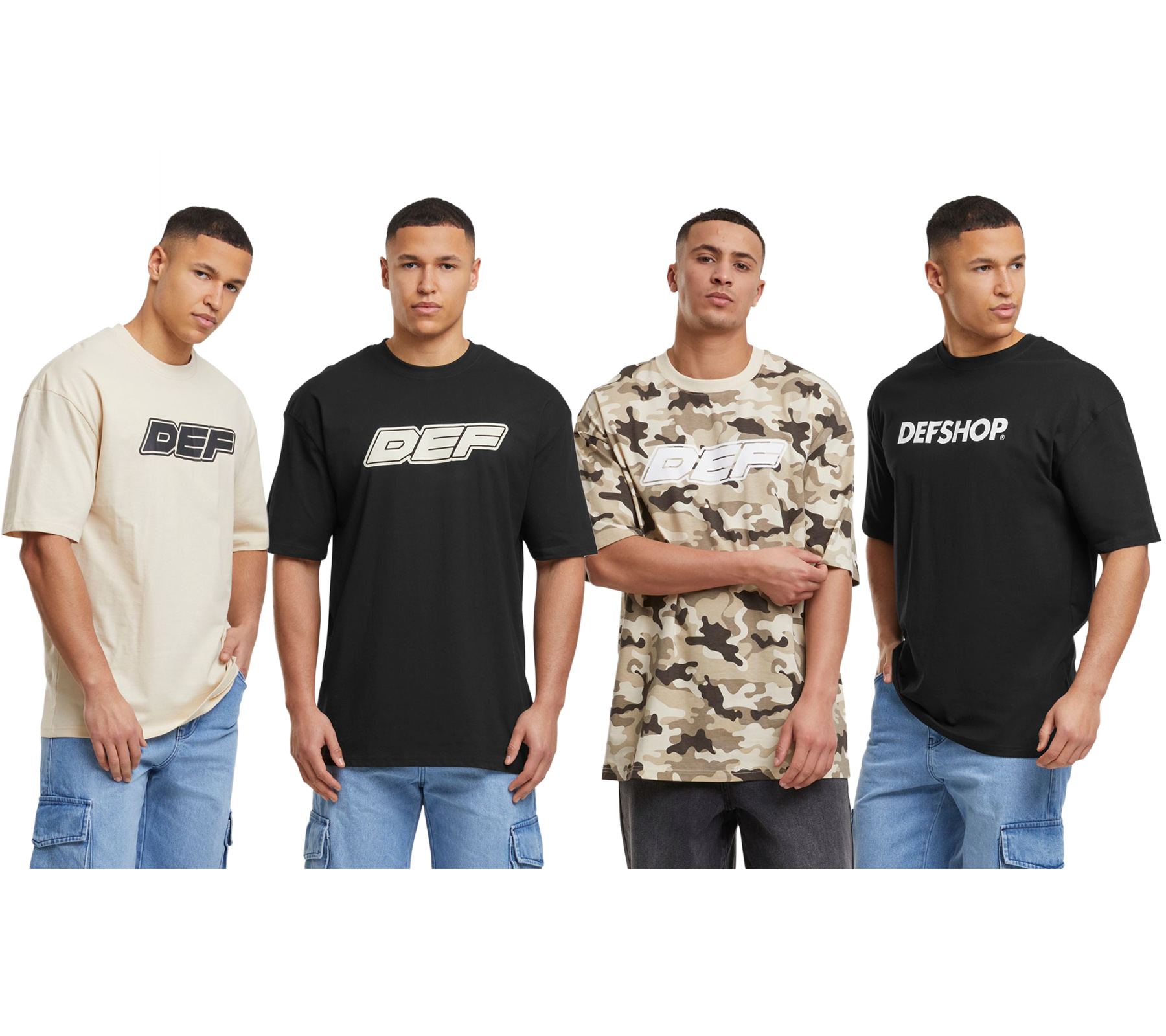 DEF MERCH Souvenir T-Shirts mit großem Marken-Print Rundhals-Shirt in Schwarz, Beige oder Camouflage von DEF MERCH