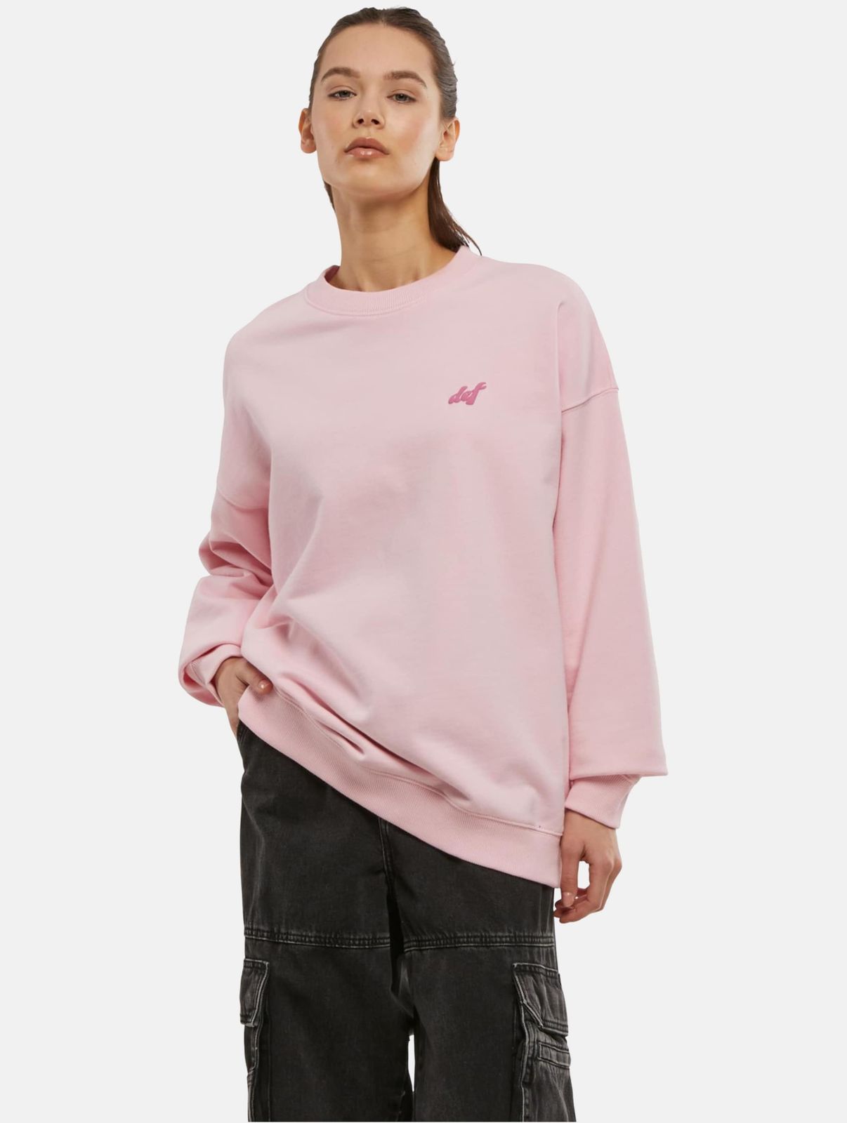 weiches DEF Damen Sweatshirt Rippstrick Oversize Rosa von DEF