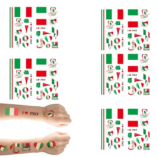 DEFGNOP 10 Blatt DekoTemporäre Tätowierungen, Italienische Dekoration, Aufkleber Italien, Wasserdichter Gesichts Tattoos Sticker für Euro Fußball Eurovision Olympische Garten Party Deko von DEFGNOP