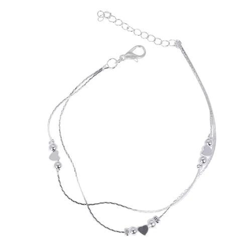 DEFGNOP Fußkettchen für Damen Verstellbare Herz Doppelte Fussketten Strand Fußschmuck Geschenke für Frauen Teenager Mädchen (Inklusive Flanelltasche) von DEFGNOP