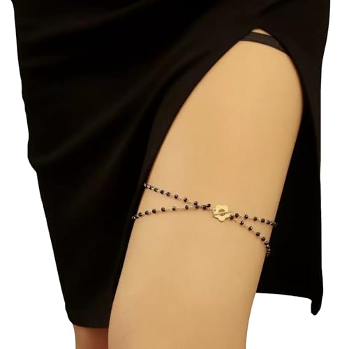 DEFGNOP Imitationsperle Bein-Körperkette für Frauen, Oberschenkelkette Boho Strand Stretch Körperkette Harness Rave Oberschenkel Zubehör für Nachtclub Party von DEFGNOP