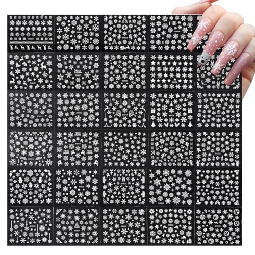 DEFGNOP Nagelsticker Weihnachten, 30 Blatt Nagelaufkleber Selbstklebend Schneeflocken Nail Art Sticker Dekoration Nageldesign Zubehör von DEFGNOP