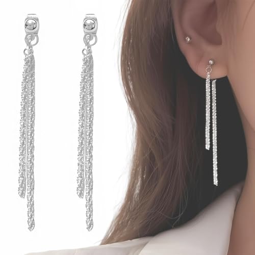 DEFGNOP Ohrringe 925 Silbernadel Hängend Quaste Kette Baumeln Ohrstecker für Damen Ohrhänger Kugel Hängend Lange Baumeln Hypoallergene Lange Tropfen Ohrstecker Schmuck von DEFGNOP
