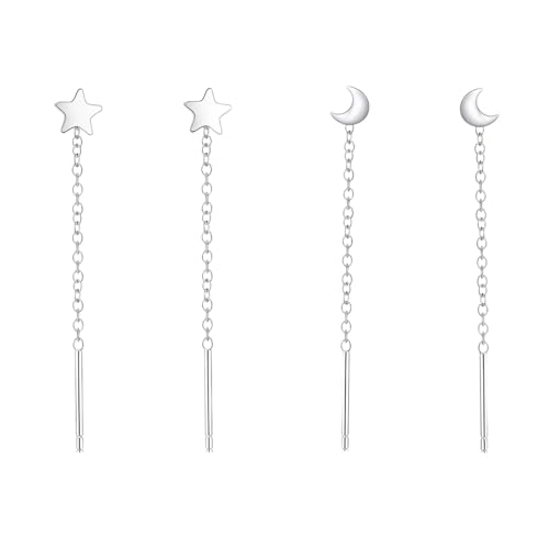 DEFGNOP Ohrringe 925 Silbernadel Hängend Quaste Kette Baumeln Ohrstecker für Damen Ohrhänger Mond und Stern Hängend Lange Baumeln Hypoallergene Lange Tropfen Ohrstecker Schmuck von DEFGNOP