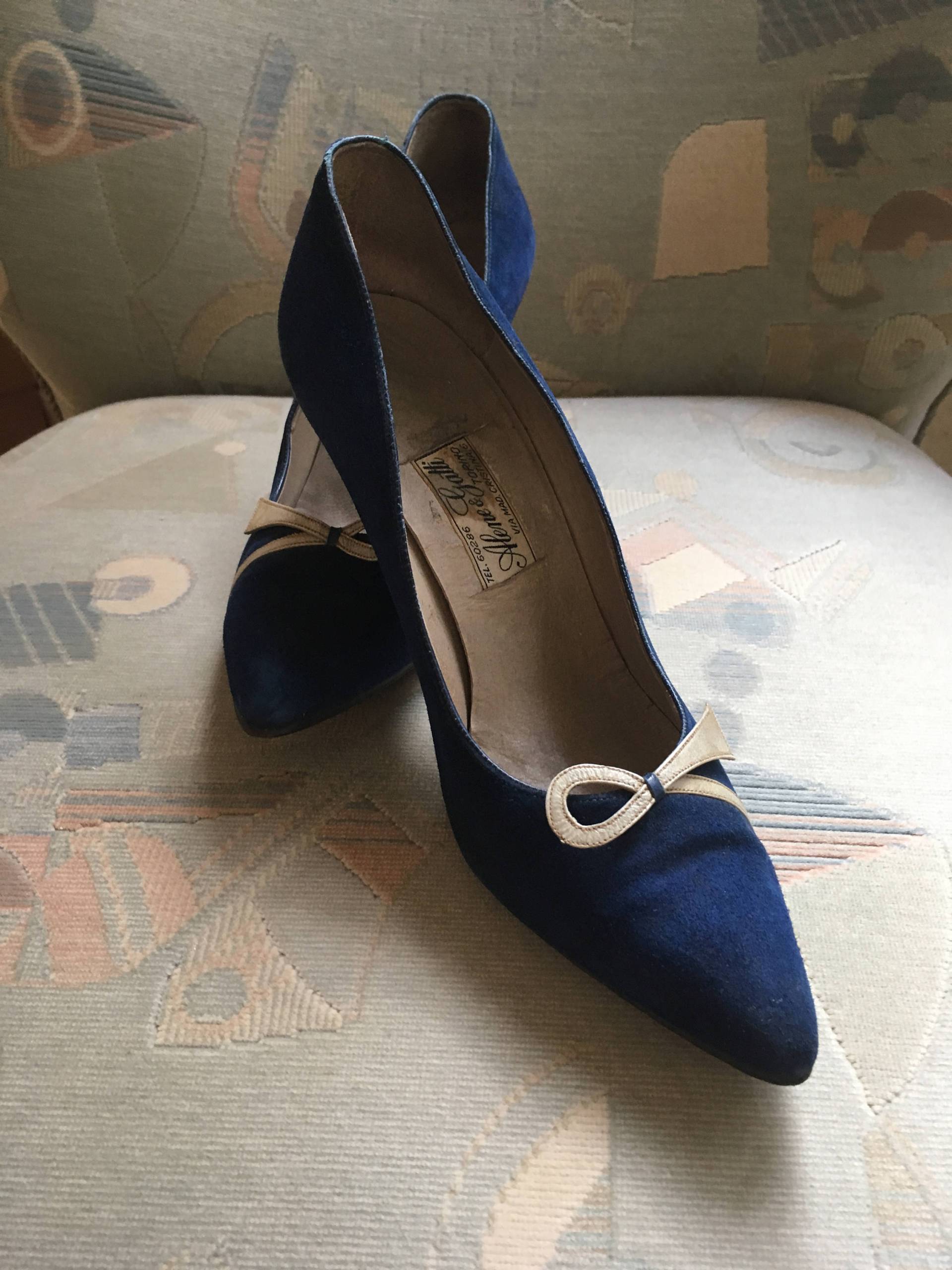Blau Weiß Wildleder 50Er Jahre Made in Italy Original Vintage Aus Den Jahren von DEFINITIVAVINTAGE