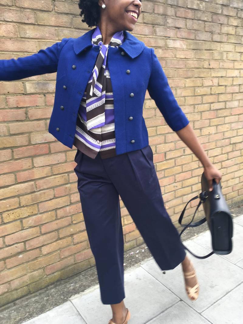 Blaue Wolle Zweireiher Jacke Mit 3/4 Ärmeln von DEFINITIVAVINTAGE