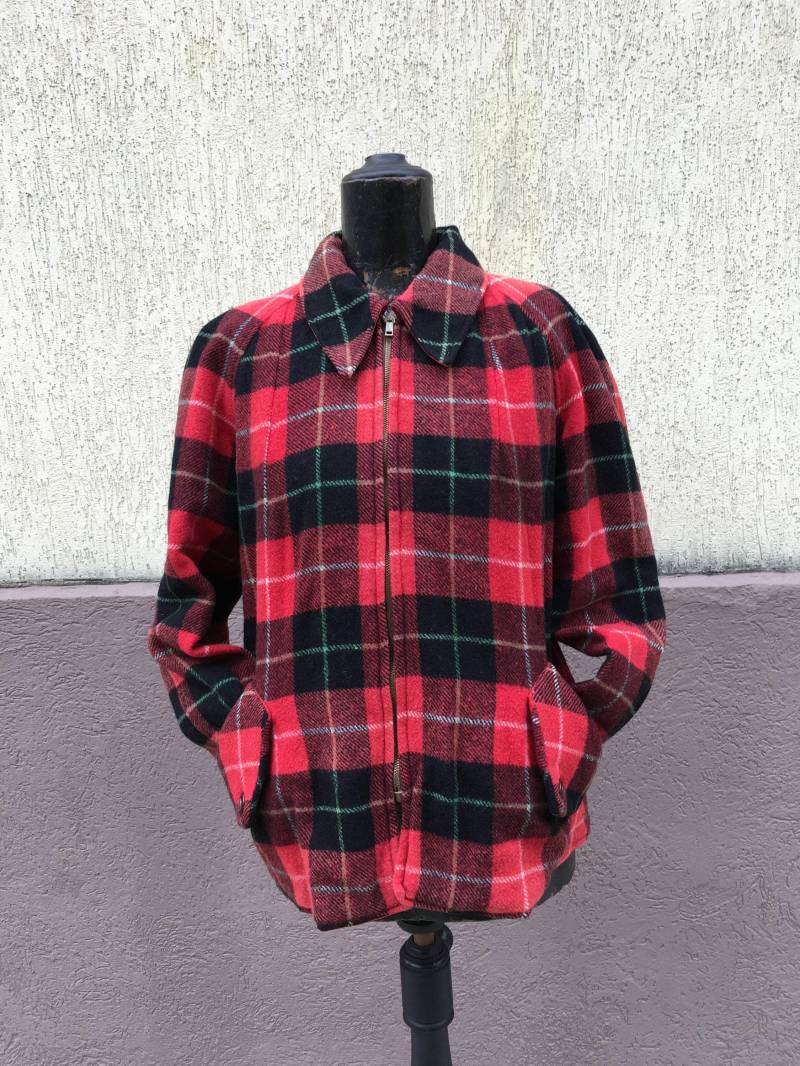 Vintage 70Er Jahre Rot Kariert Wolle Jagd Jacke Überprüfen Reversible Feldjacke Mit Rotem Innenfutter 41" Achsel von DEFINITIVAVINTAGE