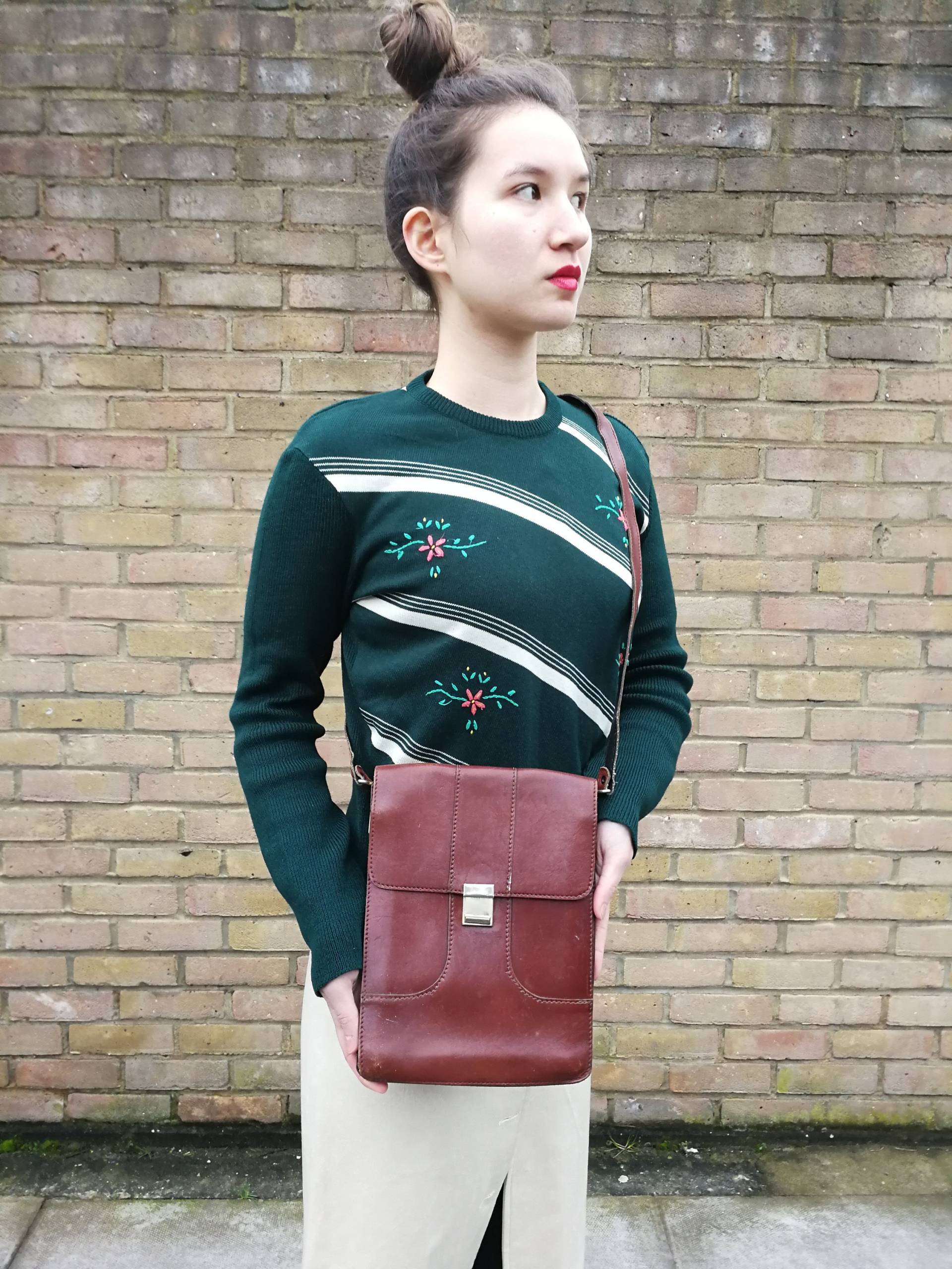 Vintage Braune Leder Umhängetasche- Unisex - Made in Italy von DEFINITIVAVINTAGE
