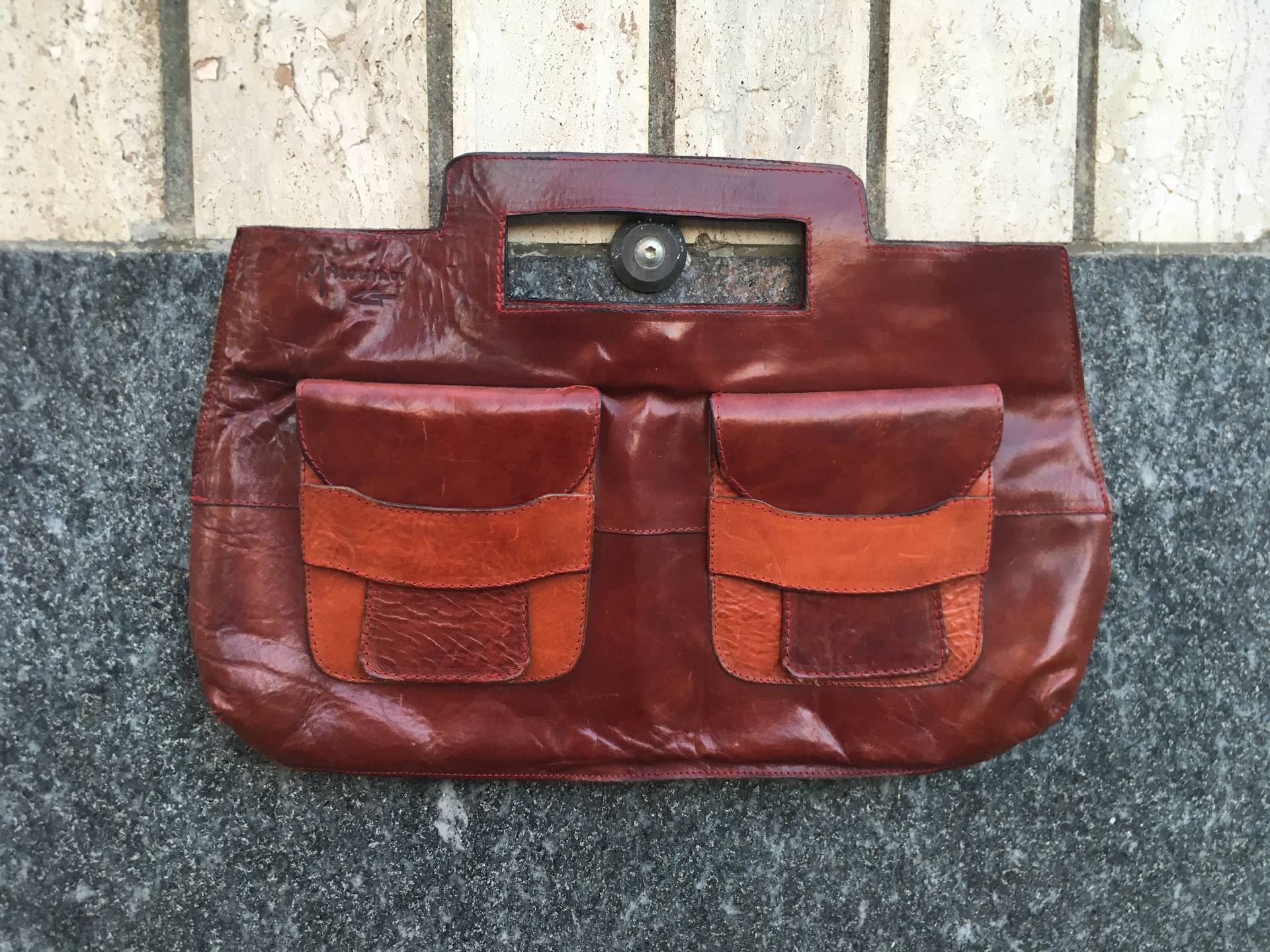 Vintage Burgunder Tasche Mit Kontrastierenden Orange Taschen Von Malusardi-Made in Italien von DEFINITIVAVINTAGE