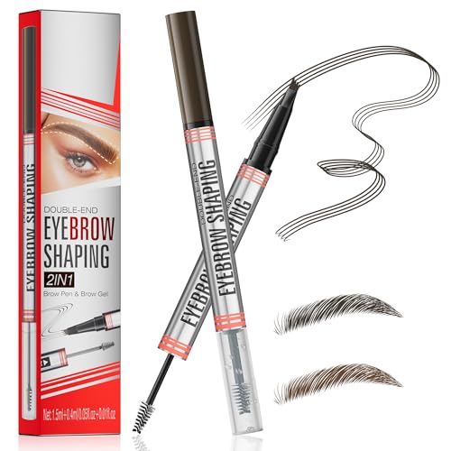Augenbrauenstift, Augenbrauenstift mit Microblading, 2 in 1 doppelseitige Augenbrauenstifte für Frauen mit 4 gabelförmigen Spitzen und Bürste zum Kämmen von Augenbrauen, Augenbrauen und Haaren von DEFSAP