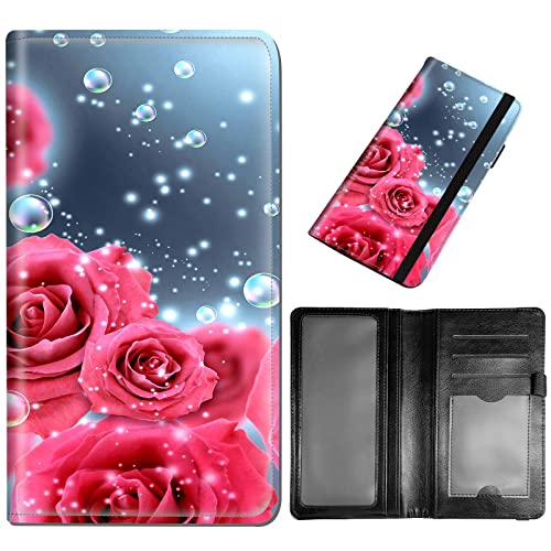 DEGDFSGR Scheckbuchhülle – Premium Leder Standard Duplikat Register Check Card Book Holder Wallet with RFID Blocking Funktion for Mädchen Männer Frauen, RedRoses von DEGDFSGR