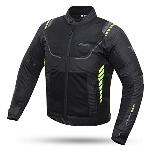 DEGEND BREEZE EVO | Motorradjacke Herren mit Protektoren - Atmungsaktive Protektorenjacke Wasserdicht mit Belüftung - Motorrad Zubehör - Motorrad Jacke Herren Schwarz/Neonfarbe von DEGEND