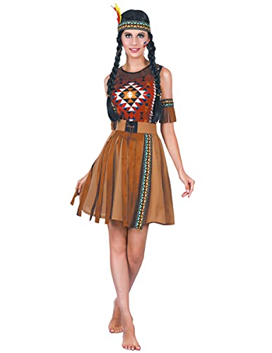 DEGUISE TOI Vegaoo Farbkräftiges Indianer-Kostüm für Damen Faschingskostüm braun-bunt - L von DEGUISE TOI