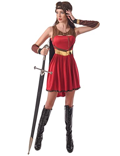 DEGUISE TOI Vegaoo Mittelalterliches Ritterin-Kostüm für Damen Faschingskostüm rot-braun - S von DEGUISE TOI