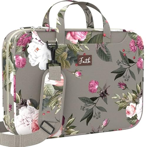 Bibelhüllen für Damen, groß, mittlere Größe, XXL, Blumenmuster, Bibeltasche, passend für Bücher bis zu 27.9x4.8 cm, Reißverschlusstasche,Schultergurt,Graues christliches Geschenk für Mädchen von DEHITE