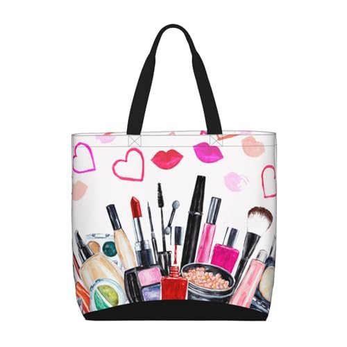 Aquarell-Kosmetik-Tragetasche für Damen, wasserdicht, lässig, Schultertasche mit Reißverschluss, Einkaufshandtaschen für Büro, Einkaufen, Reisen, Schwarz , Einheitsgröße von DEHIWI