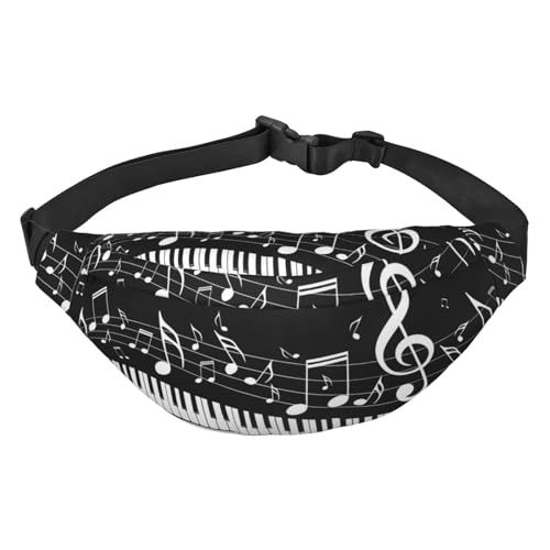 Bauchtasche für Damen und Herren, leicht, verstellbar, mit Musiknoten, Schwarz / Weiß, Schwarz , Einheitsgröße von DEHIWI