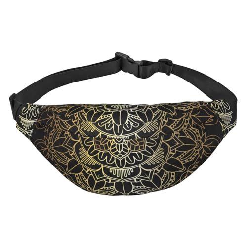 Bauchtasche im Mandala-Stil, Blumenmuster, Kreis, antike Wirbel, für Damen und Herren, leicht, verstellbar, Umhängetasche, Reise-Gürteltasche für Workout, Laufen, Schwarz , Einheitsgröße von DEHIWI