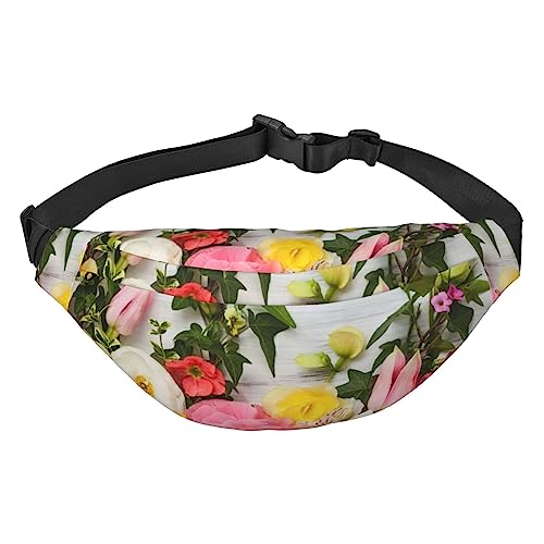 Bauchtasche mit Blumen auf Holz, für Damen und Herren, leicht, verstellbar, Umhängetasche, Reise-Gürteltasche für Workout, Laufen, Schwarz , Einheitsgröße von DEHIWI