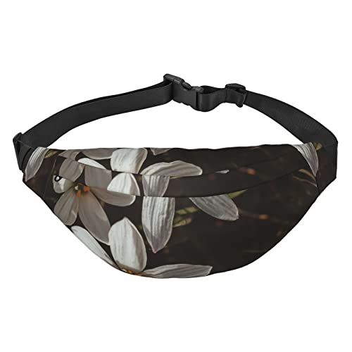 Bauchtasche mit Blumen und grünen Blättern für Damen und Herren, leicht, verstellbar, Umhängetasche, Reise-Gürteltasche für Workout, Laufen, Schwarz , Einheitsgröße von DEHIWI