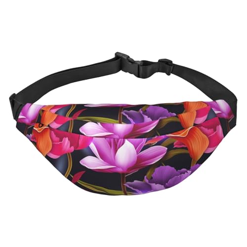 Bauchtasche mit Blumenblättern, violett, rot, für Damen und Herren, leicht, verstellbar, Umhängetasche, Reise-Gürteltasche für Workout, Laufen, Schwarz , Einheitsgröße von DEHIWI