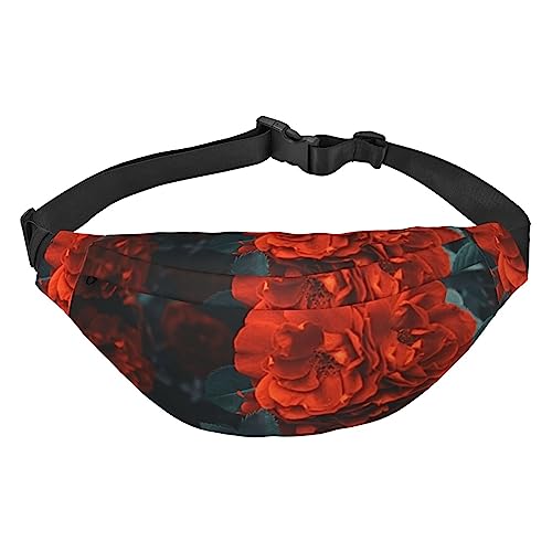 Bauchtasche mit Rosenblüten für Damen und Herren, leicht, verstellbar, Umhängetasche, Reise-Gürteltasche für Workout, Laufen, Schwarz , Einheitsgröße von DEHIWI