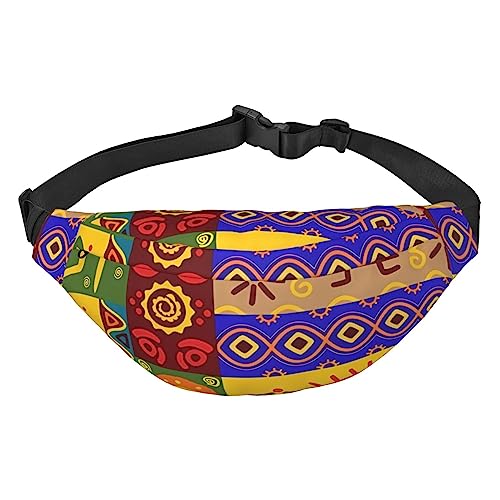 Bauchtasche mit afrikanischen Nationalmustern, für Damen und Herren, leicht, verstellbar, Umhängetasche, Reise-Gürteltasche für Workout, Laufen, Schwarz , Einheitsgröße von DEHIWI