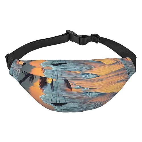 Coconut Beach Sunset Hammock Fanny Packs for Women Men Lightweight Adjustable Waist Bag Crossbody Travel Belt Bag for Workout Running, Schwarz , Einheitsgröße von DEHIWI