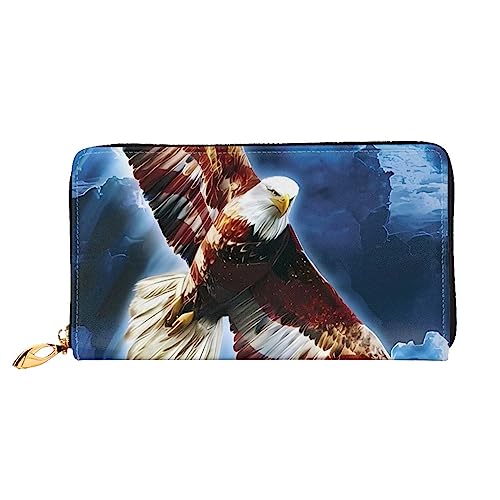 DEHIWI American Eagle Leder Reißverschluss um Brieftasche Frauen Clutch Geldbörse Reise Kartenhalter Tasche Geschenk, Schwarz , Einheitsgröße von DEHIWI