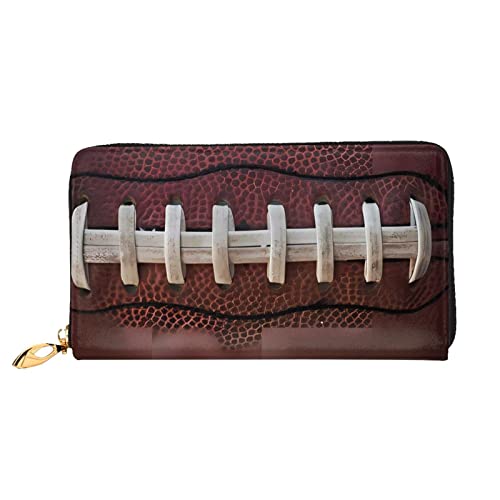 DEHIWI American Football Laces Damen-Geldbörse, Leder, lang, mit Reißverschluss, Clutch, Reise-Geldbörse, Kreditkartenetui, Schwarz , Einheitsgröße von DEHIWI