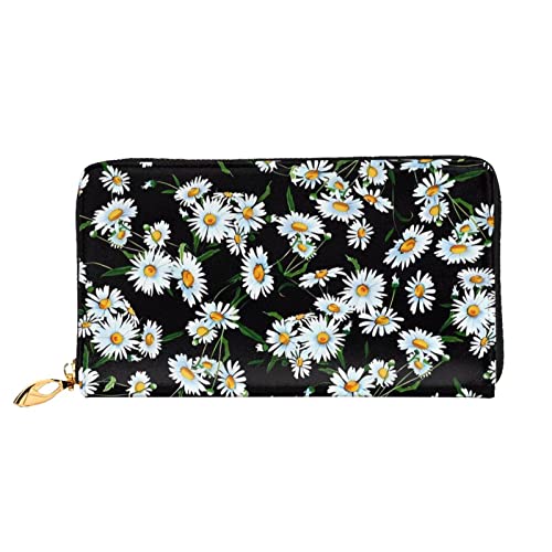 DEHIWI Beauty Daisy Damen-Geldbörse, Leder, lang, mit Reißverschluss, Clutch, Reise-Geldbörse, Kreditkartenetui, Schwarz , Einheitsgröße von DEHIWI