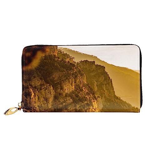 DEHIWI Berge im Sonnenuntergang Leder Reißverschluss um Brieftasche Frauen Clutch Geldbörse Reise Kartenhalter Tasche Geschenk, Schwarz , Einheitsgröße von DEHIWI