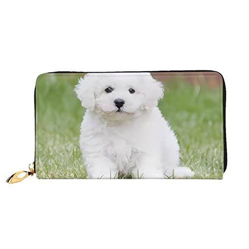 DEHIWI Bichon Frise Dog Damen-Geldbörse, Leder, lang, mit Reißverschluss, Clutch, Reise-Geldbörse, Kreditkartenetui, Schwarz , Einheitsgröße von DEHIWI