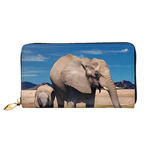 DEHIWI Big Ears Damen-Clutch, Leder, Elefant, lang, mit Reißverschluss, Reise-Geldbörse, Kreditkartenetui, Schwarz , Einheitsgröße von DEHIWI