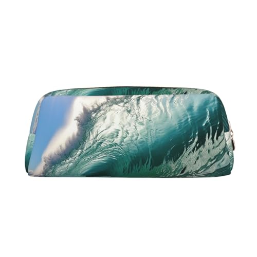 DEHIWI Big Ocean Wave Federmäppchen, wasserdichtes Leder-Federmäppchen, Reise-Aufbewahrungstasche, Stifthalter für Arbeit, Büro, Make-up, gold, Einheitsgröße von DEHIWI