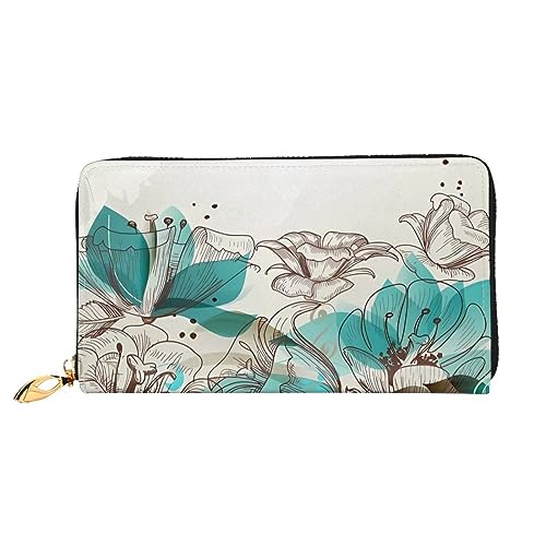 DEHIWI Blaugrün Floral Leder Reißverschluss um Brieftasche Frauen Clutch Geldbörse Reise Kartenhalter Tasche Geschenk, Schwarz , Einheitsgröße von DEHIWI